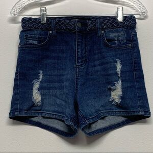 Harper | Size 26 | Distressed |Woven Fabric Design at Waist| Denim Jean Shorts